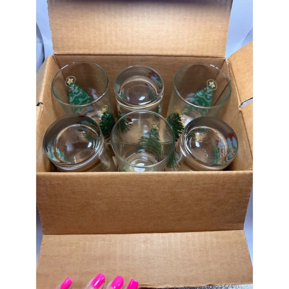 Vintage Home Interiors Christmas Tree Tumbler Set 8728 BD 6-Piece 12 oz Glads